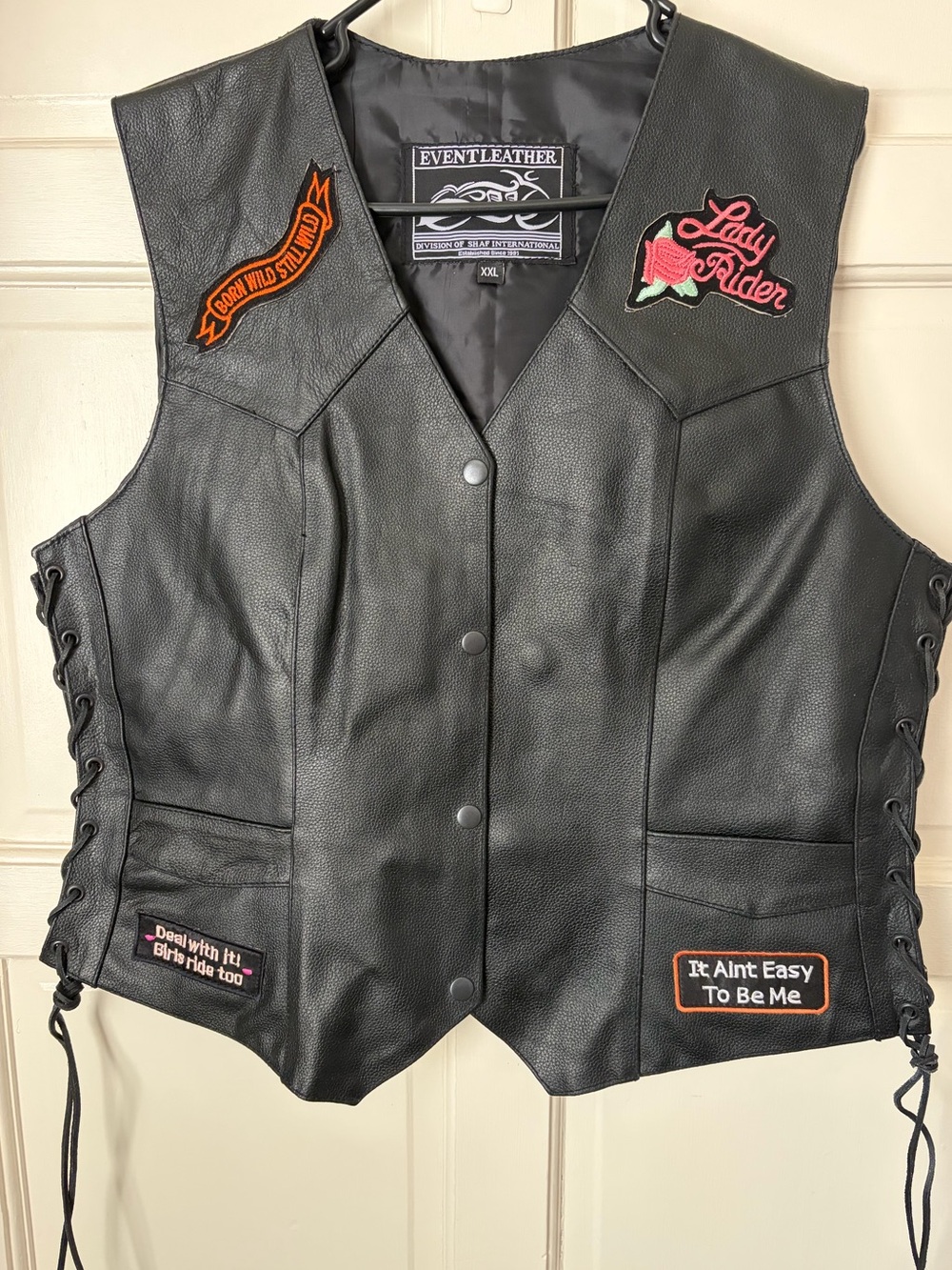 Eventleather Black Leather Biker Vest with Patches
